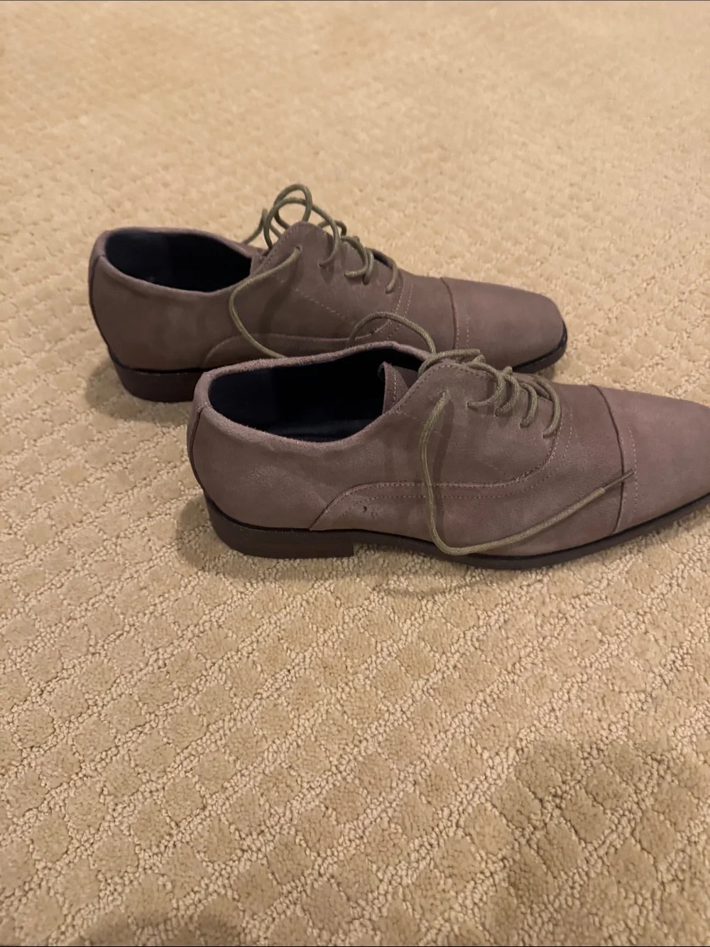 Joseph Abboud Taupe Suede Derby Shoes with Olive Laces
